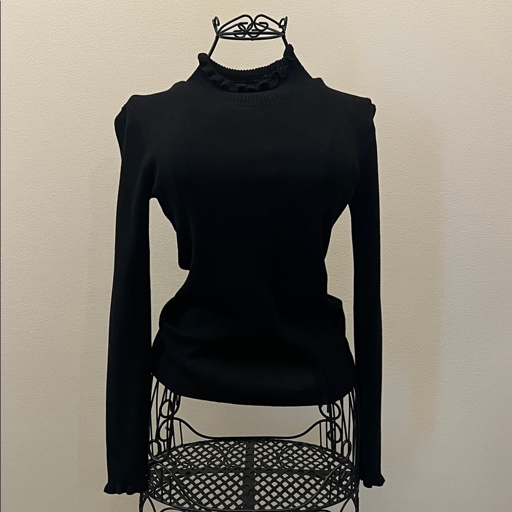 Elegant Black Ruffled Women's Turtleneck